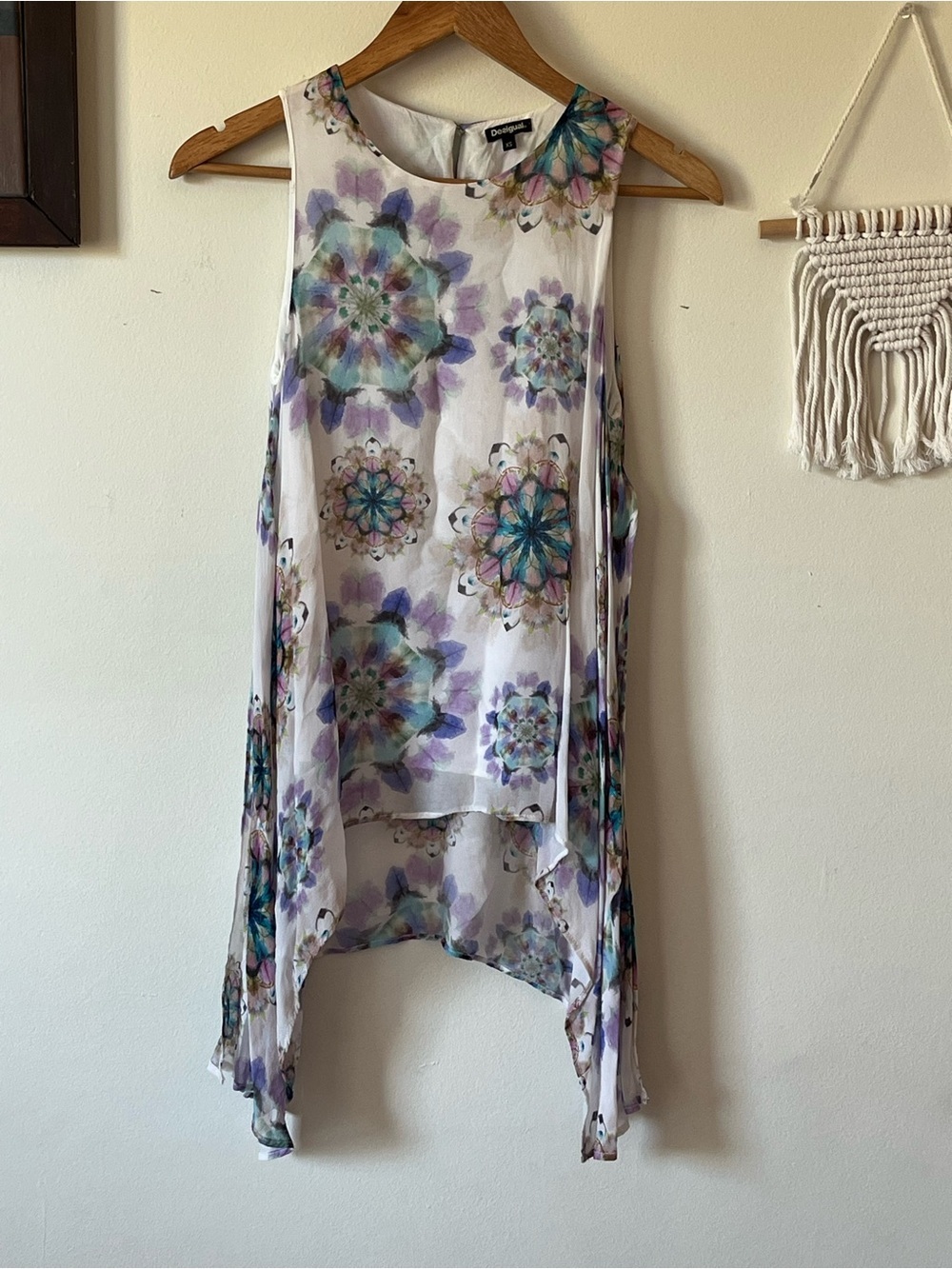 Desigual White Tunic with Floral Watercolor Print- XS PTP 19 inch